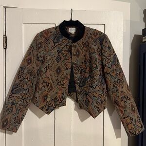 Hobby Horse Tapestry Brocade Fitted Cropped Blazer L
